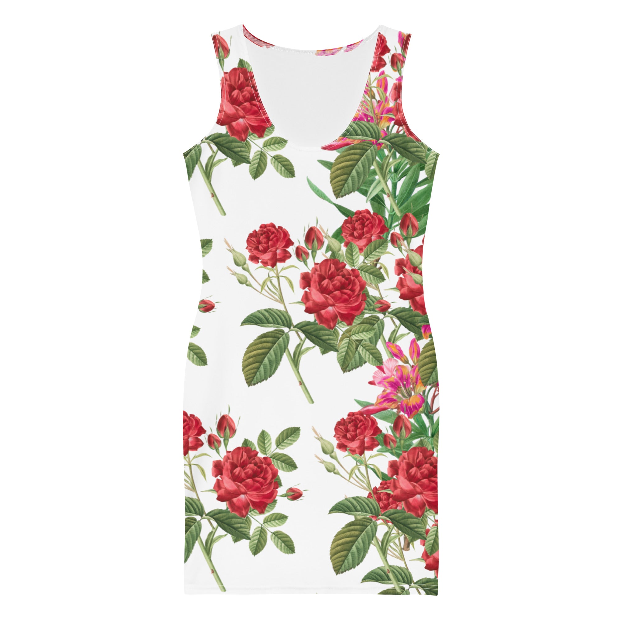 White with roses-Bodycon dress
