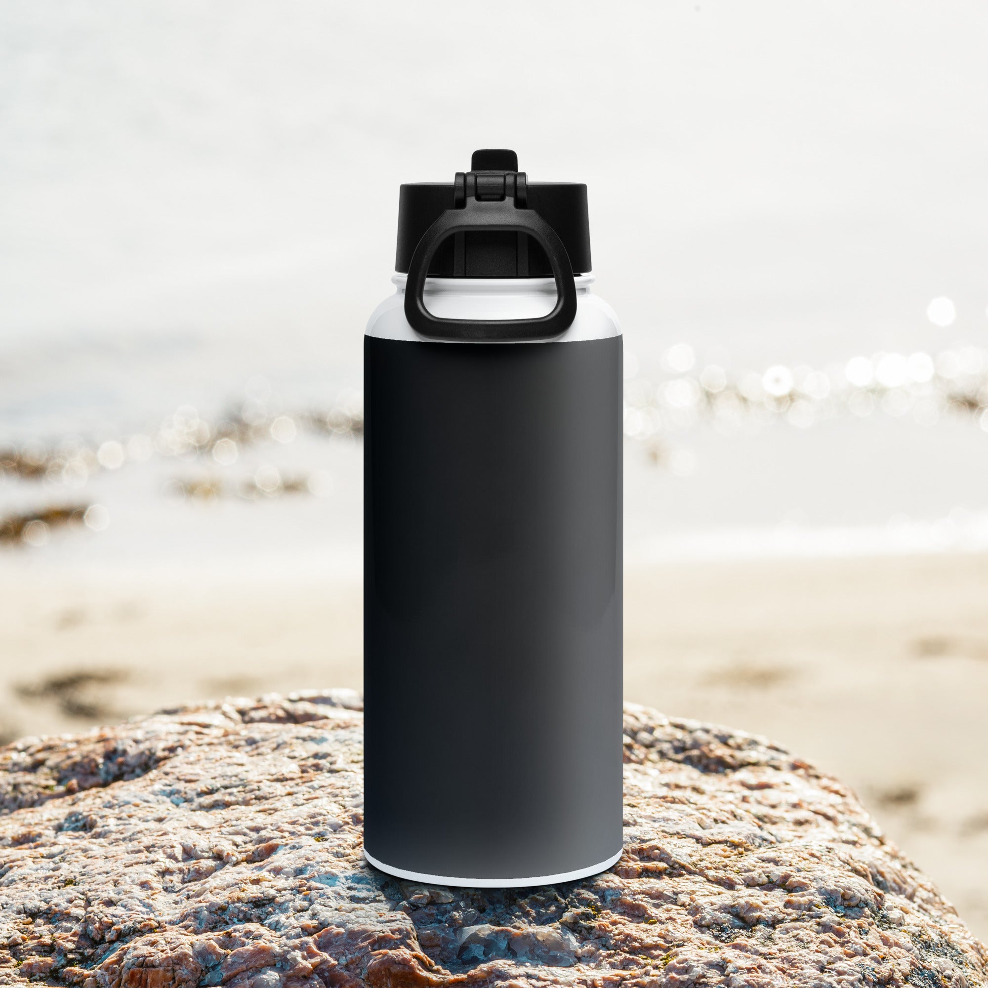 Black COASTLINE-Stainless steel water bottle with a straw lid