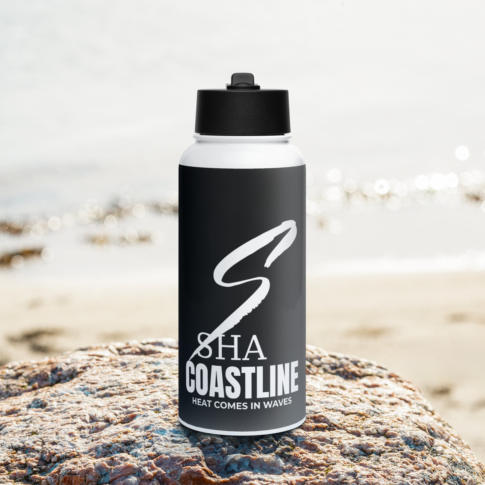 Black COASTLINE-Stainless steel water bottle with a straw lid