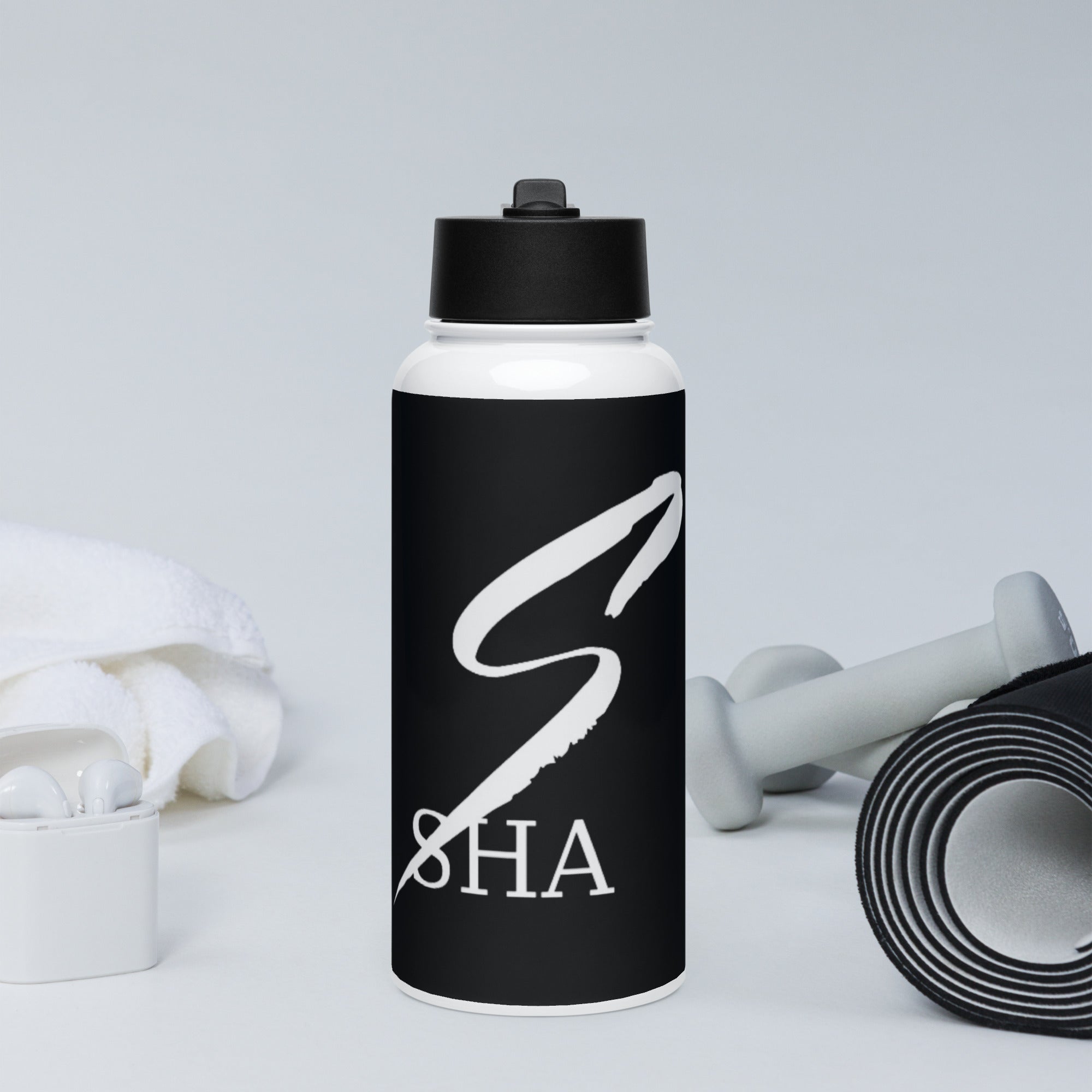 black W logo-Stainless steel water bottle with a straw lid