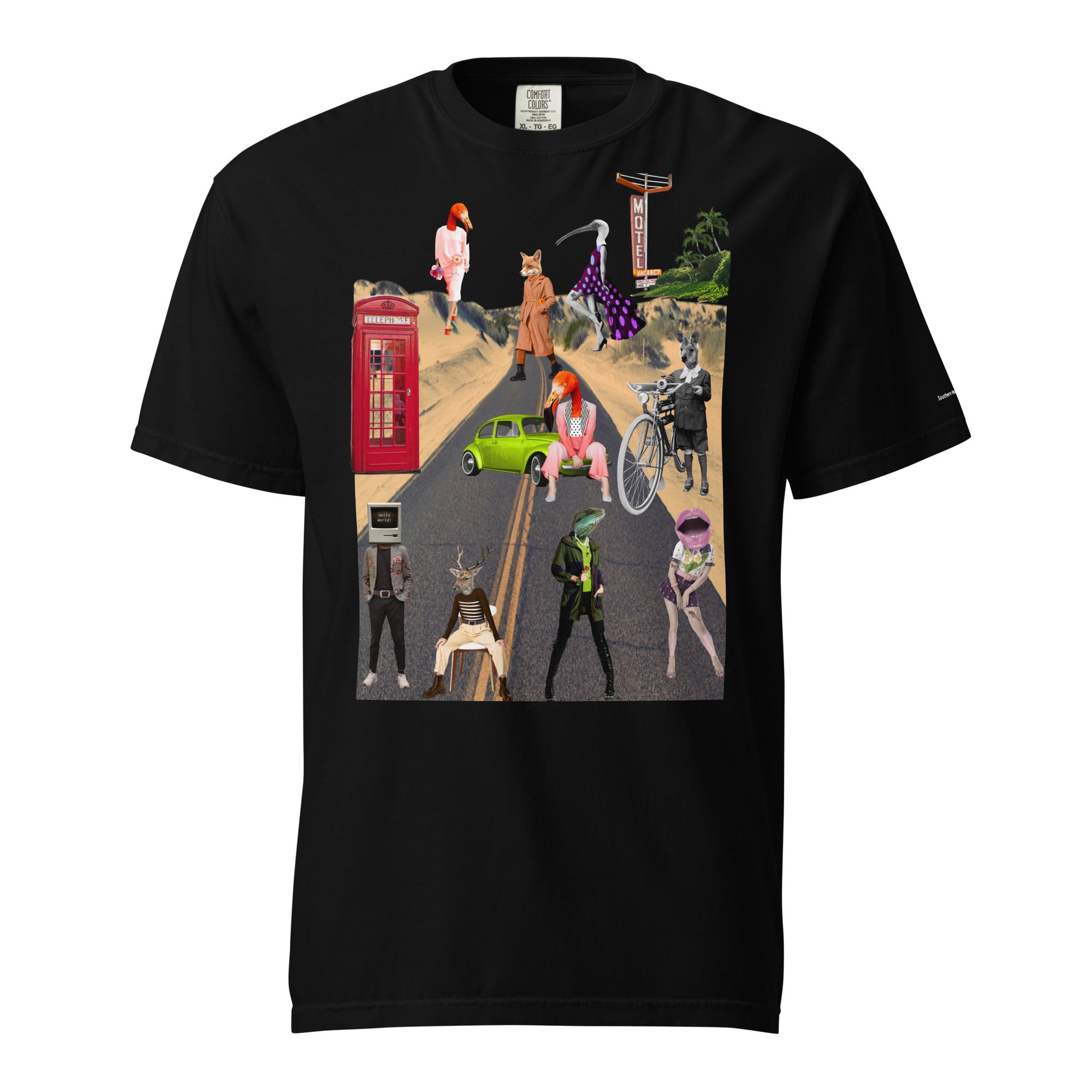 Collage Phone Booth- Mens garment-dyed heavyweight t-shirt