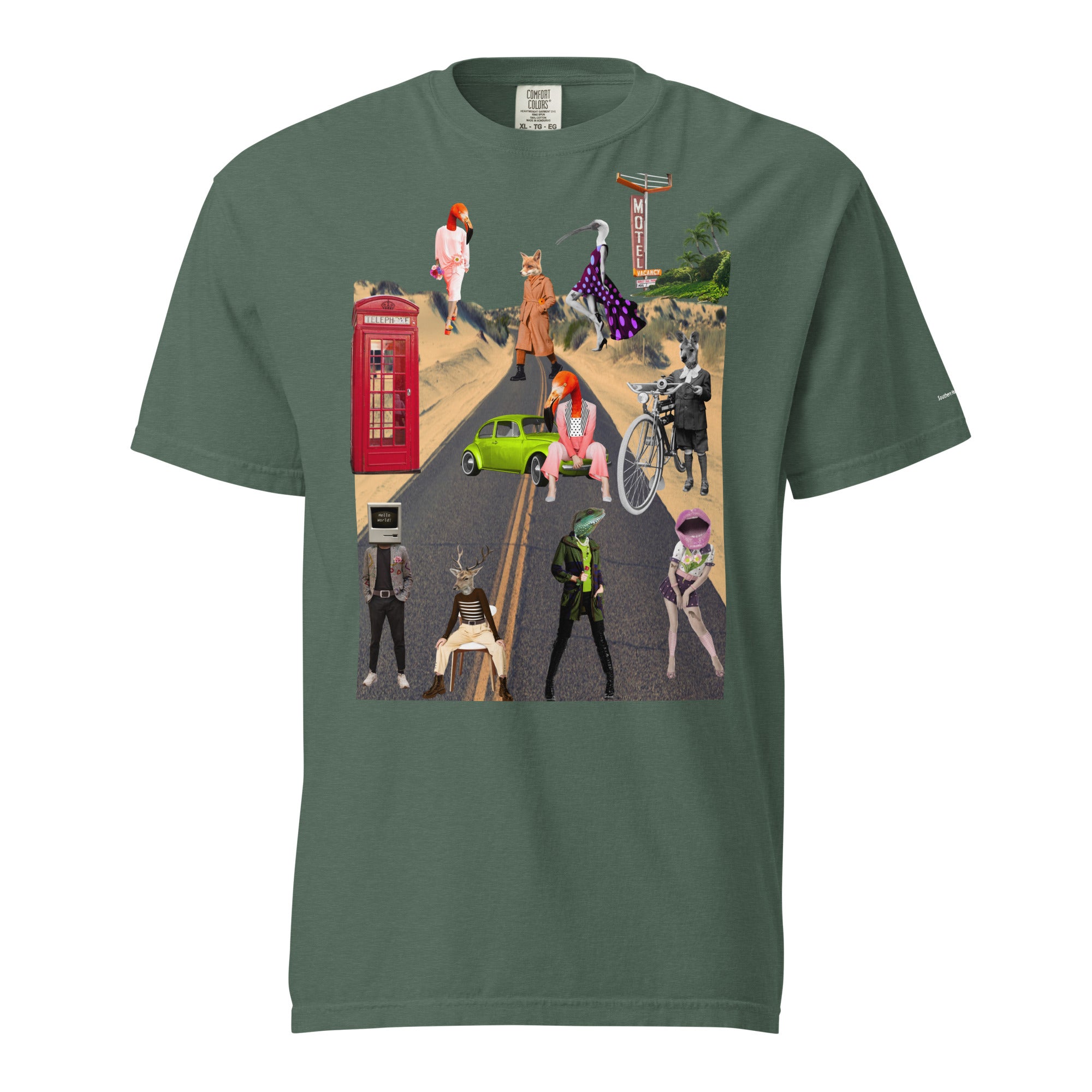 Collage Phone Booth- Mens garment-dyed heavyweight t-shirt